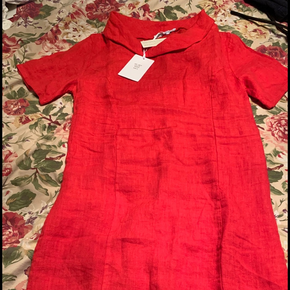 Red linen dress
